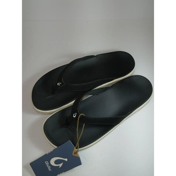 OLUKAI WOMENS SANDALS THONG STYLE BLACK AND WHITE SIZE 10 (BRAND NEW) NO BOX - Picture 2 of 5